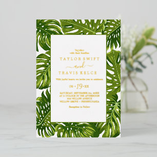 Invitation En Aluminium Palme Tropicale Sauvage Mariage Hexagone à Feuil