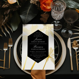 Invitation En Aluminium palmiers dorés mariage tropical sophistiqué