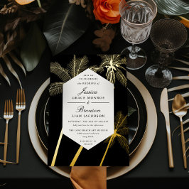 Invitation En Aluminium palmiers dorés mariage tropical sophistiqué