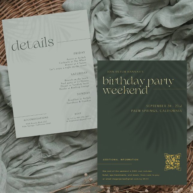 Invitation En Aluminium Palmiers minimaux modernes | Fin de semaine d'anni (Créateur téléchargé)