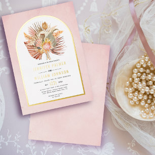 Invitation En Aluminium Palmiers séchés, herbe de pampa rose tendre mariag