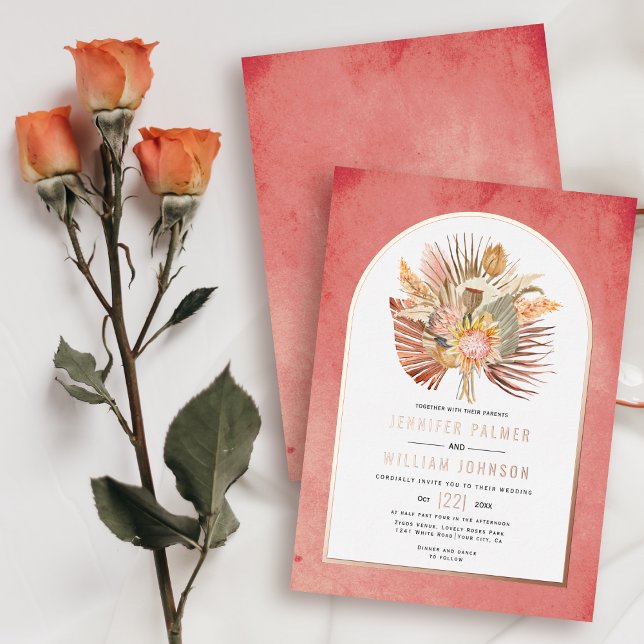 Invitation En Aluminium Palmiers séchés, pampas herbe rose mariage or rose (Créateur téléchargé)