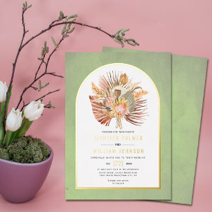 Invitation En Aluminium Palmiers séchés, pampas herbe sauge vert mariage o