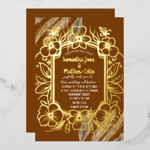 Invitation En Aluminium Pampas Grass Terracotta Rust Gold Foil Mariage