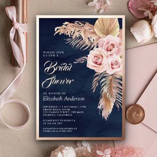 Invitation En Aluminium Pampas Navy Rose Poussiéreuse Rose Gold Mariage