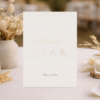 Invitation En Aluminium Pancarte de mariage à bar ouvert | Vrai feuillet d