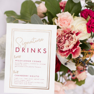Invitation En Aluminium Panneau de boisson signature Magenta Rose Gold Foi