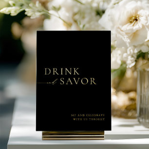 Invitation En Aluminium Panneau de mariage Black & Gold Drink & Savor