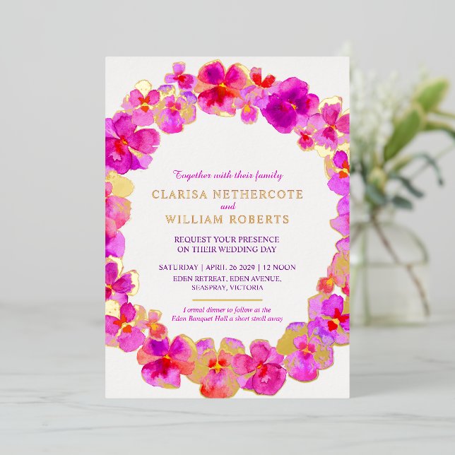 Invitation En Aluminium Panseuse rose mariage or (Debout devant)