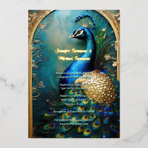 Invitation En Aluminium Paon élégant véritable feuille d'aluminium luxe in