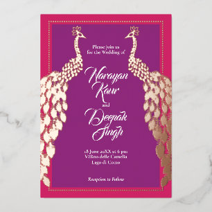 Invitation En Aluminium Paons Double Or