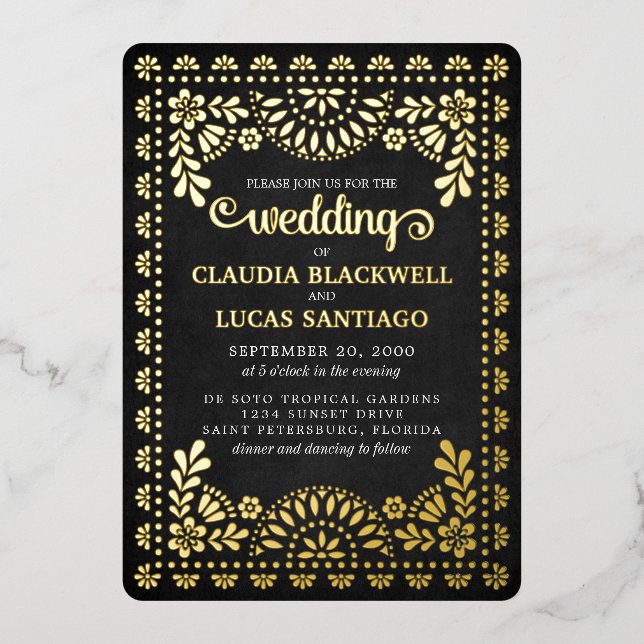 Invitation En Aluminium Papel Picado Mariage noir (Recto)