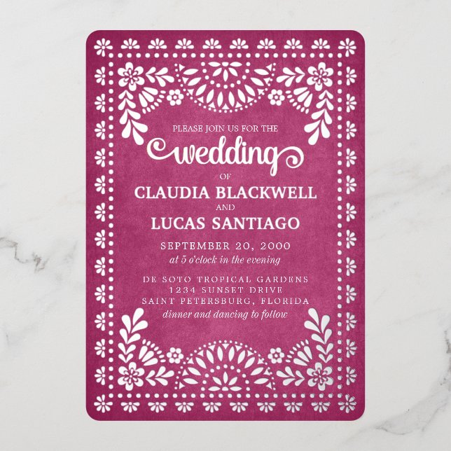 Invitation En Aluminium Papel Picado Mariage rose (Recto)
