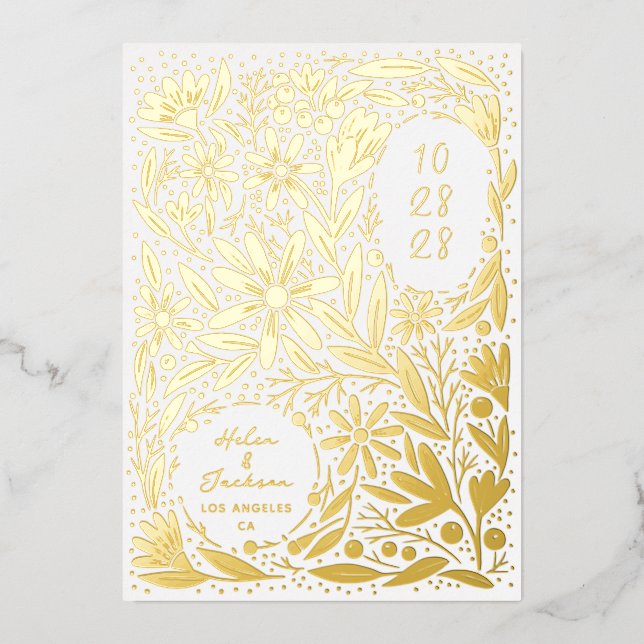 Invitation En Aluminium Papercut Fleurs rustiques Enregistrer la date (Recto)