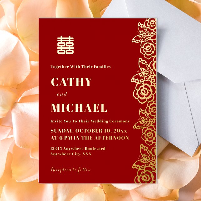 Invitation En Aluminium Papeterie mariage de fleur de pivoine chinoise (Créateur téléchargé)