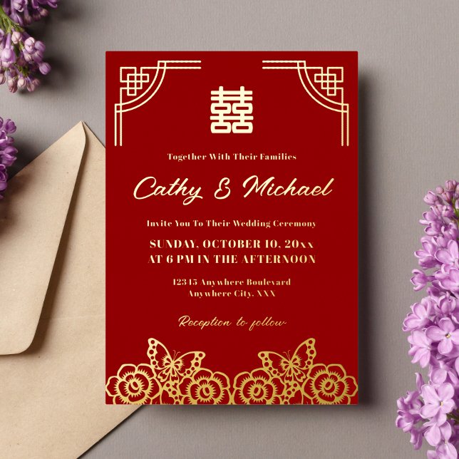 Invitation En Aluminium Papeterie mariage de fleur de pivoine chinoise (Créateur téléchargé)