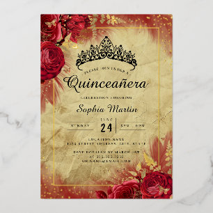 Invitation En Aluminium Papier à lettres Quinceanera Fleur Rouge Papillon