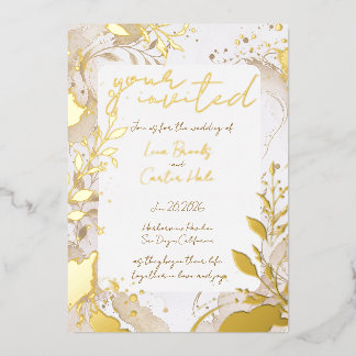 Invitation En Aluminium Papier à motif minimaliste neutre avec feuille à l