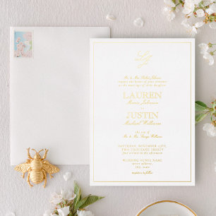 Invitation En Aluminium Papier Calligraphié Monogramme Mariage Or Classiqu