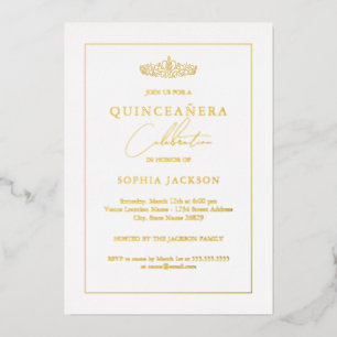 Invitation En Aluminium Papier d'Or Classique Élégant Quinceanera