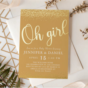Invitation En Aluminium Papier d'Or Oh Fille Glam Confettis Calligraphie