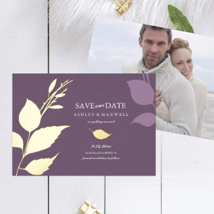 Invitation En Aluminium Papier doré violet pour photo de mariage "Save the