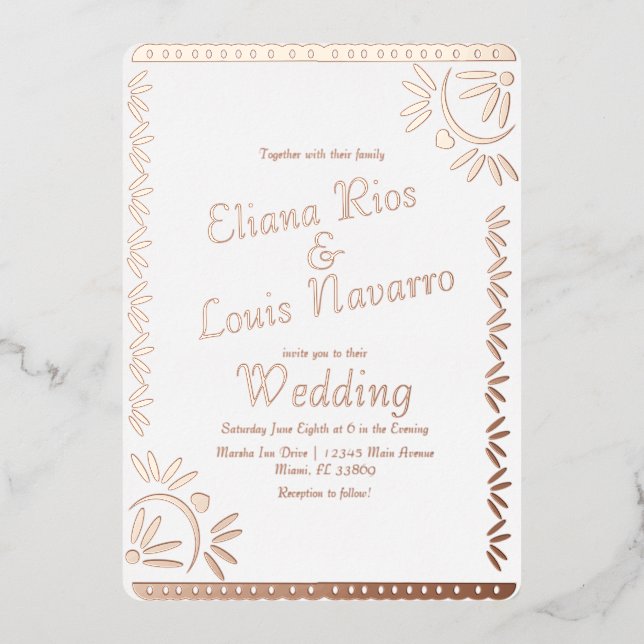 Invitation En Aluminium Papier mexicain Picado Gold Mariage Pressing Foil  (Recto)