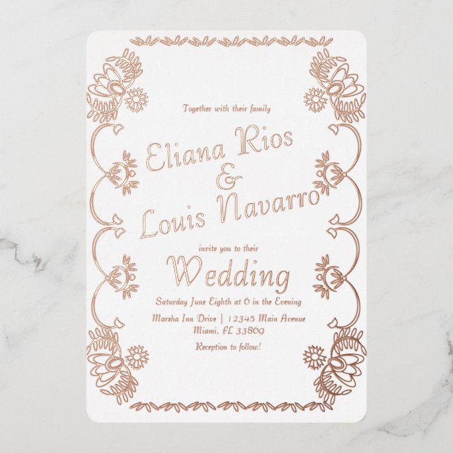 Invitation En Aluminium Papier mexicain Picado Mariage folklorique habillé (Recto)