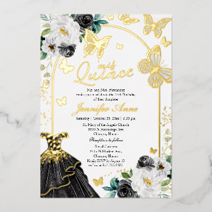 Invitation En Aluminium Papillon de robe noire pour Quinceañera