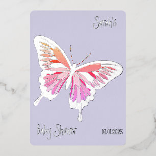 Invitation En Aluminium Papillon Douce Palette Baby Shower argenté