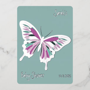 Invitation En Aluminium Papillon Douce Palette Baby Shower argenté