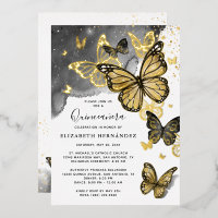 Papillon Élégant Quinceanera Noir Or Véritable