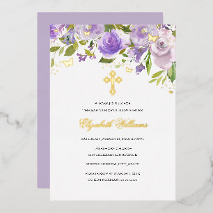 Invitation En Aluminium Papillon en or violet Fille florale Baptême