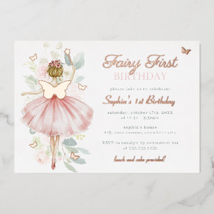 Invitation En Aluminium Papillon Fée Rose Gold pour 1er Anniversaire