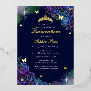 Invitation En Aluminium Papillon Floral Arc-en-Ciel Or Quinceanera