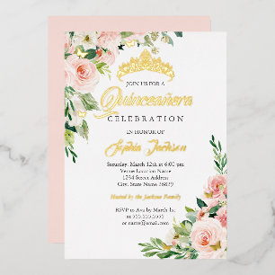 Invitation En Aluminium Papillon floral Blush Pink Gold Quinceanera