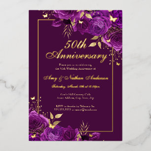 Invitation En Aluminium Papillon floral Purple 50e anniversaire Mariage