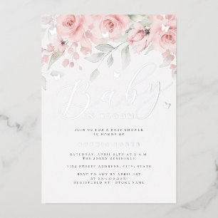 Invitation En Aluminium Papillon Floral Rose Argent Bébé En Fleur