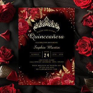 Invitation En Aluminium Papillon Floral Rouge Or Quinceanera Photo 