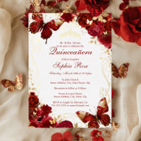 Papillon Floral Vintage Or Quinceanera Doré Rouge