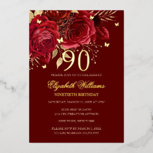 Invitation En Aluminium Papillon Pailletant Rose Rouge 90ème Anniversaire