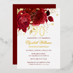 Invitation En Aluminium Papillon Pétillant Rose Rouge 90e Anniversaire