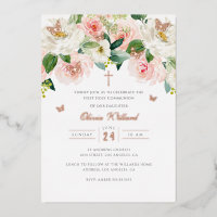 Papillon Rose Gold Fille Première Communion Feuill