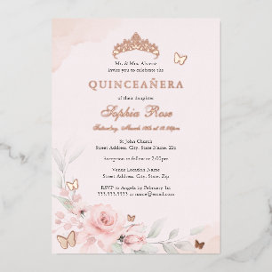 Invitation En Aluminium Papillon rose Rose Quinceanera 15e