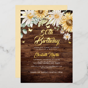 Invitation En Aluminium Papillon Tournesol Rustique 50e Fête d'Anniversair