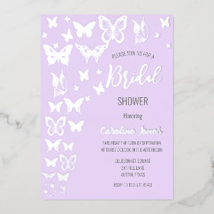 Invitation En Aluminium Papillons Lilac Violet Argent Feuille Mariage