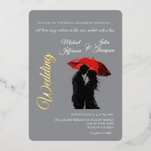 Invitation En Aluminium Parapluie Rouge Romantique Parisien Silhouette d'A