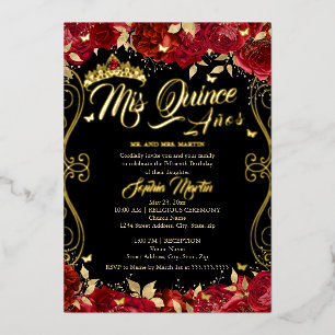 Invitation En Aluminium Parchemin de jardin floral rouge Mis Quince Quince