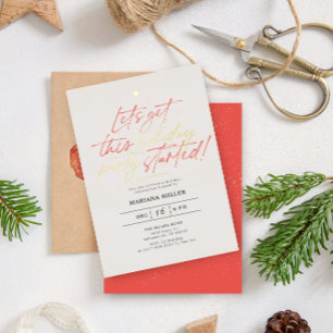 Invitation En Aluminium Parti Commencé Script Rouge Noël Fête