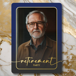 Invitation En Aluminium Parti de retraite minimaliste photo bleu moderne